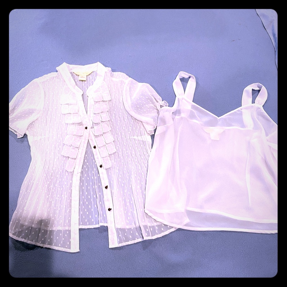 Pure white sheer cap sleeve jacket, camisole